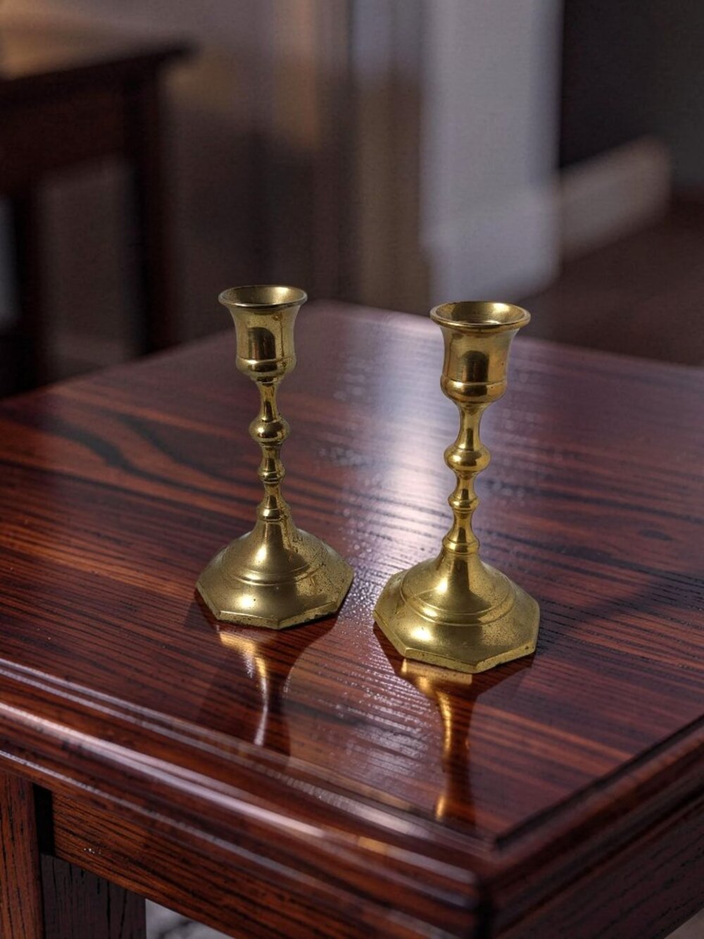 Pair Of 2 Vintage Solid Brass Taper Candlestick Holders Made In India